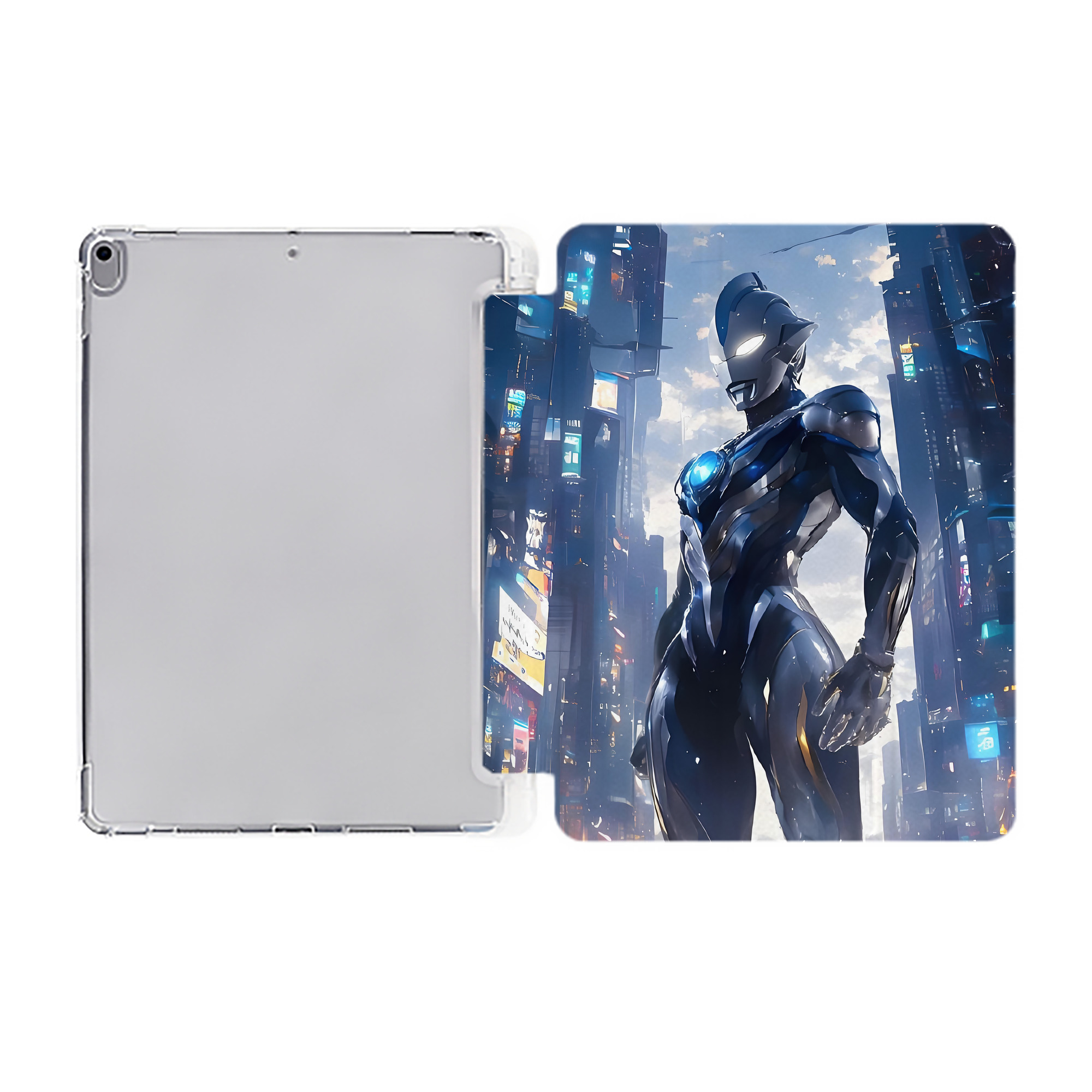 （画像用） ウルトラマン Ultraman IPad ケース ペン収納付き 三つ折りスタンド PUレザー×シリコン 対応機種9.5/10.5/10.9インチ